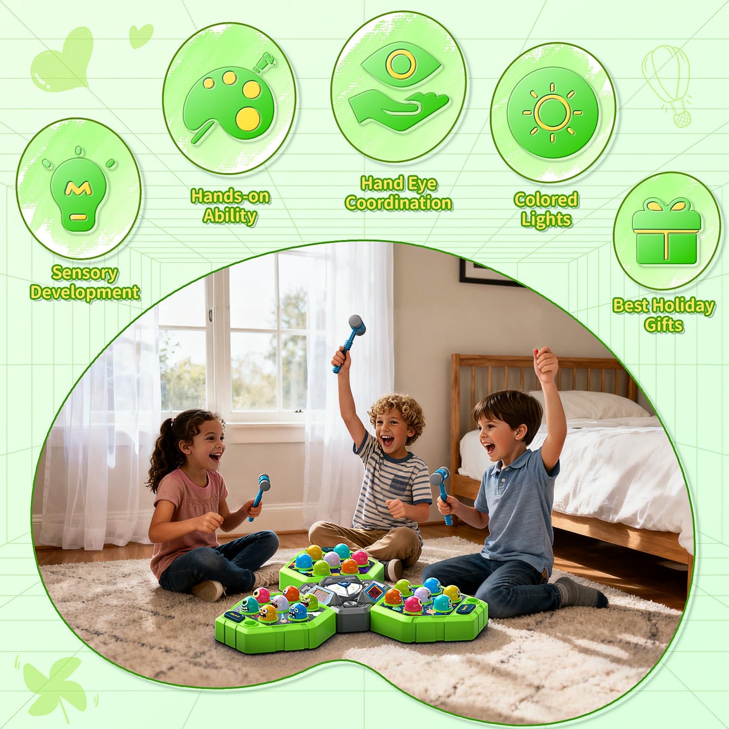 WAYKEE Whack Game Mole – Interactive 3-Mode Hammer Toy for Kids Aged 3–12
