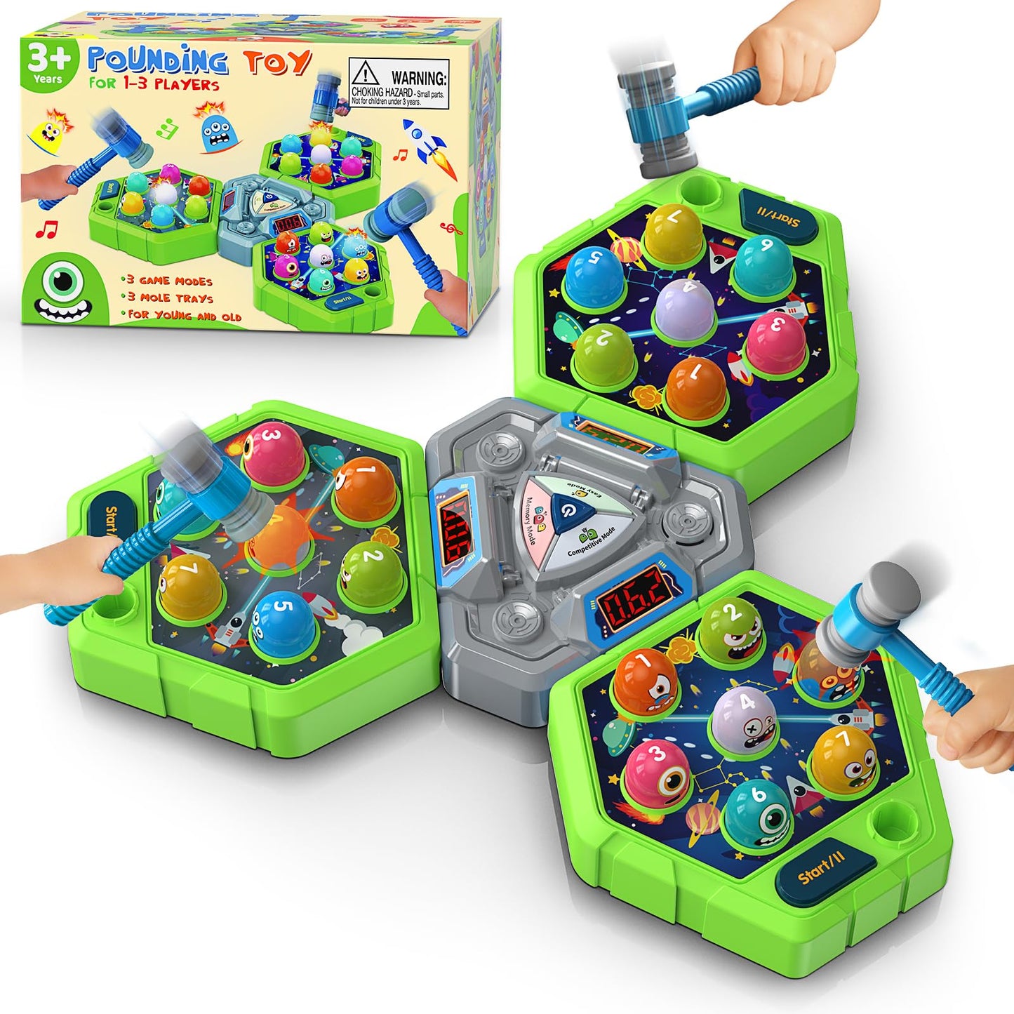 WAYKEE Whack Game Mole – Interactive 3-Mode Hammer Toy for Kids Aged 3–12