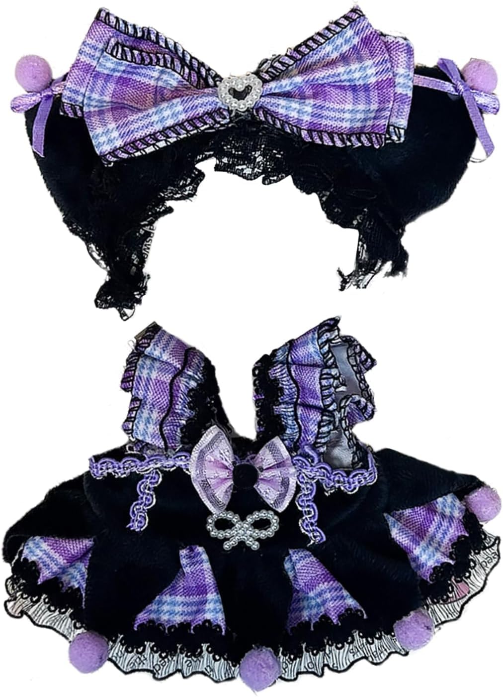 Waynexzavier 2-Piece Plush Outfit for 17cm Dolls — Anime Cosplay Dress + Headband