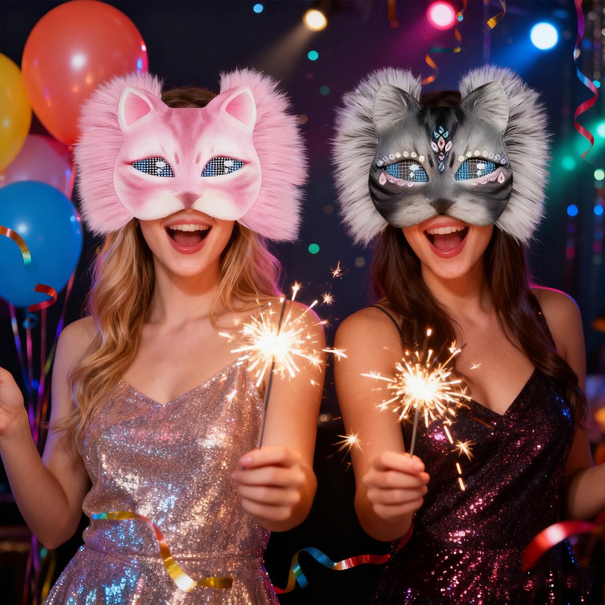 WAYNHUI DIY Therian Mask Kit - Blank Cat Mask Base with Felt, Fur, Mesh, Gem Stickers for Halloween, Cosplay & Masquerade