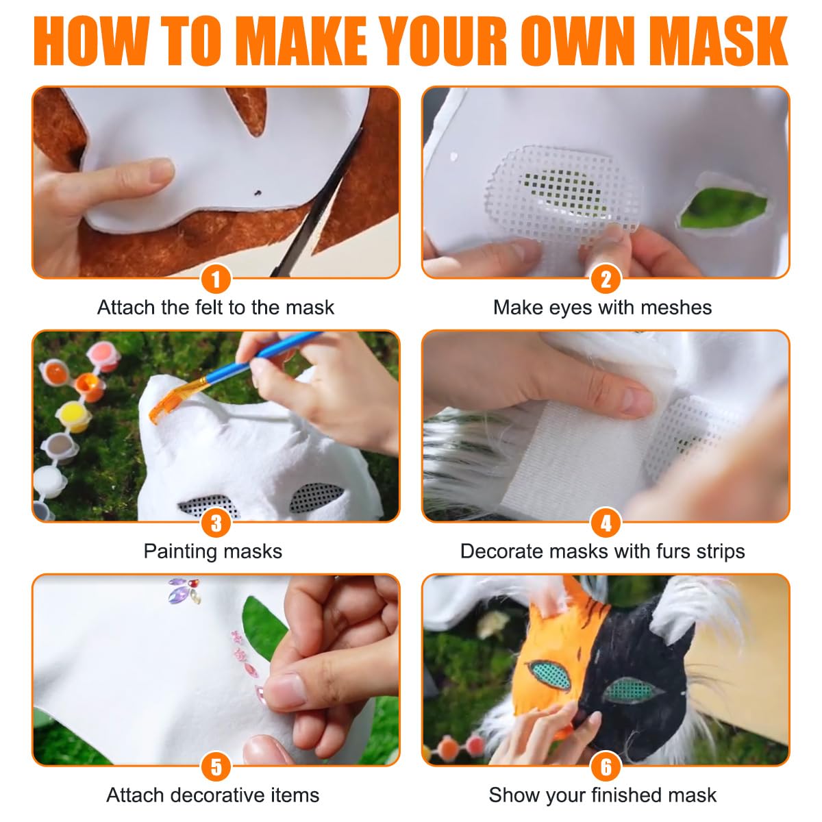 WAYNHUI DIY Therian Mask Kit - Blank Cat Mask Base with Felt, Fur, Mesh, Gem Stickers for Halloween, Cosplay & Masquerade