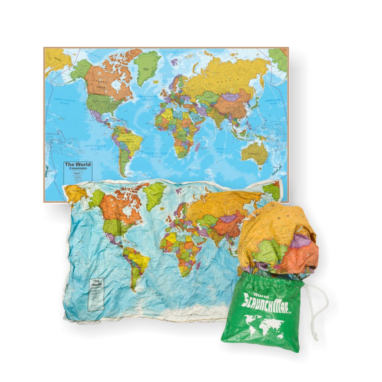 Waypoint Geographic ScrunchMap: Portable World Map, Tear-Resistant & Eco-Conscious Gift (24x36)
