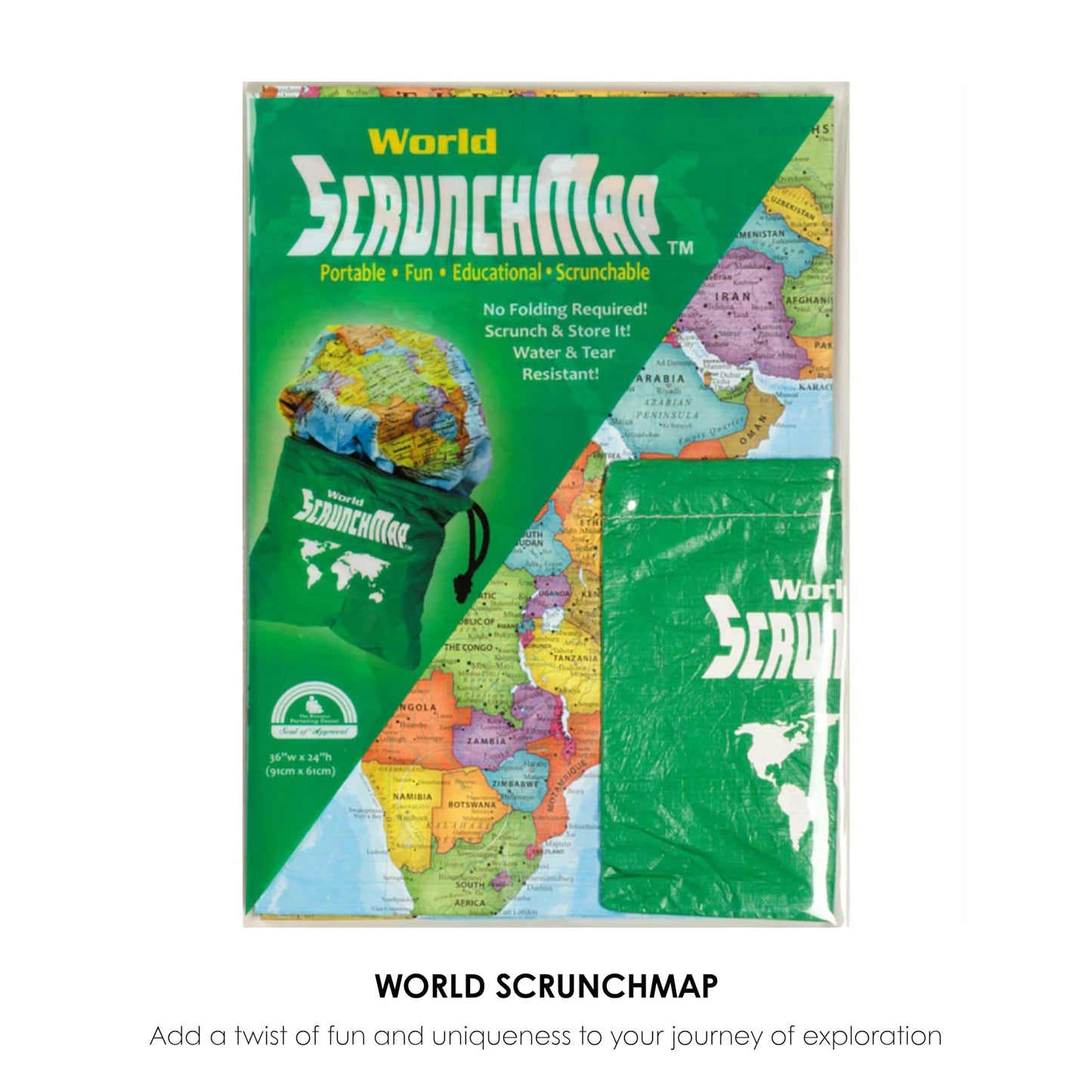 Waypoint Geographic ScrunchMap: Portable World Map, Tear-Resistant & Eco-Conscious Gift (24x36)