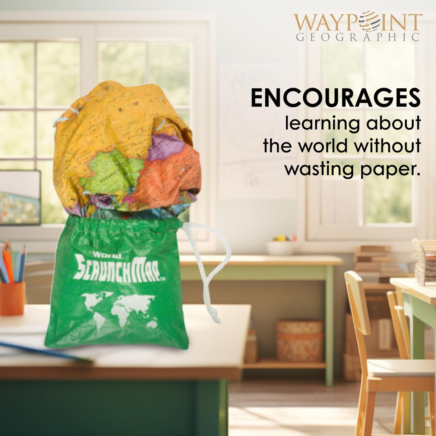 Waypoint Geographic ScrunchMap: Portable World Map, Tear-Resistant & Eco-Conscious Gift (24x36)