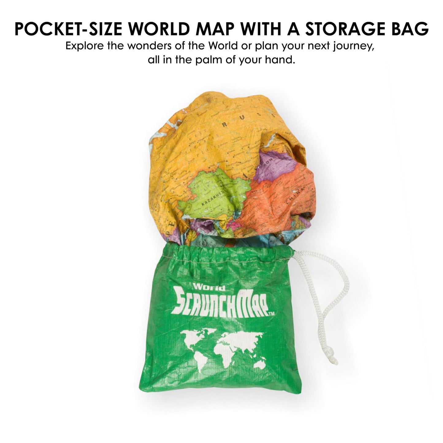 Waypoint Geographic ScrunchMap: Portable World Map, Tear-Resistant & Eco-Conscious Gift (24x36)