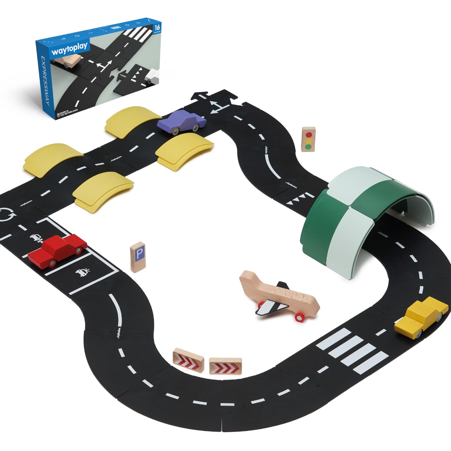 Waytoplay Expressway 16-Piece Circuit – Flexible, Waterproof Toy Tracks (Made in The Netherlands)