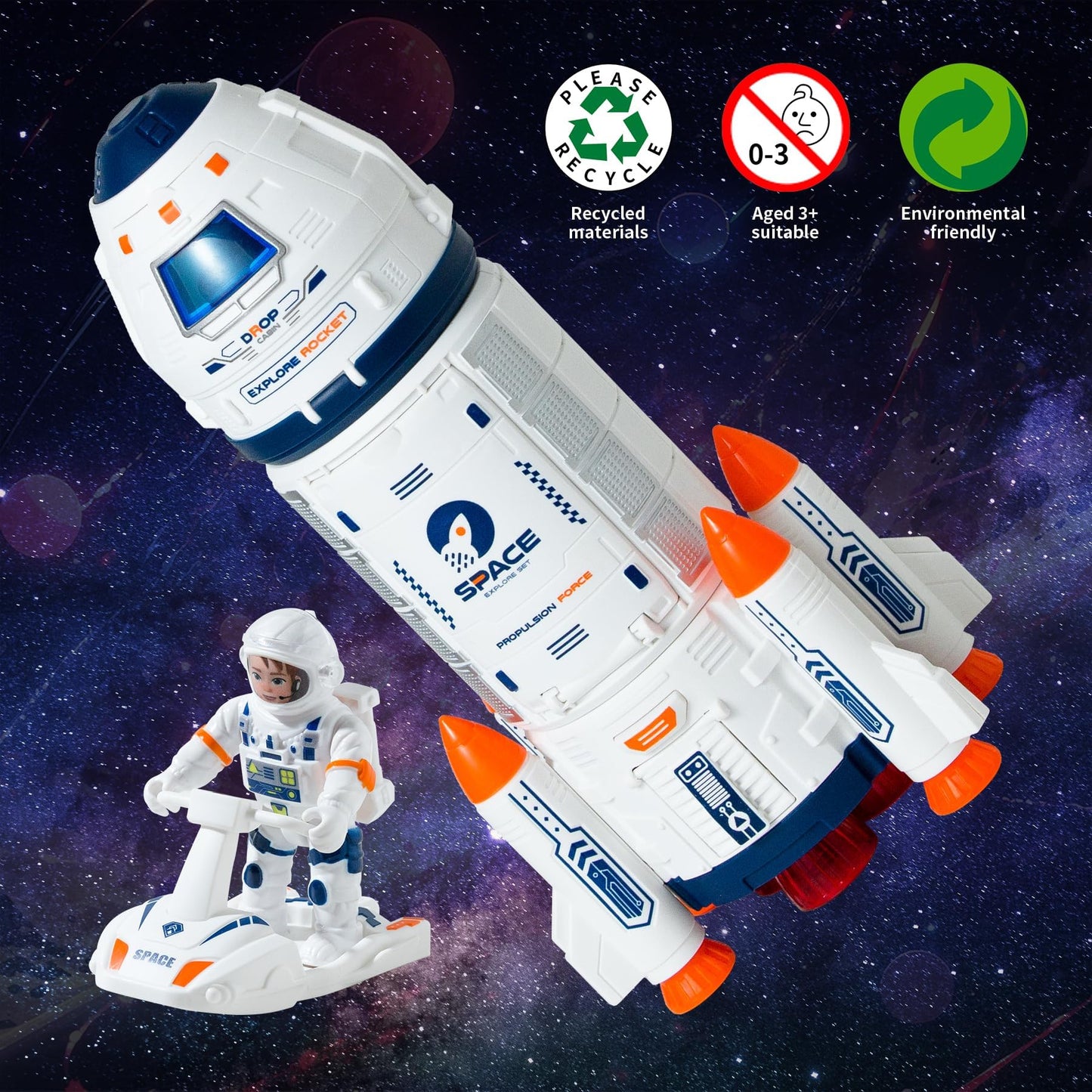 Wbzle Space Rocket Toys — Educational Rocket Ship with Astronauts for Kids 3-5 | STEM Learning & Imaginative Play