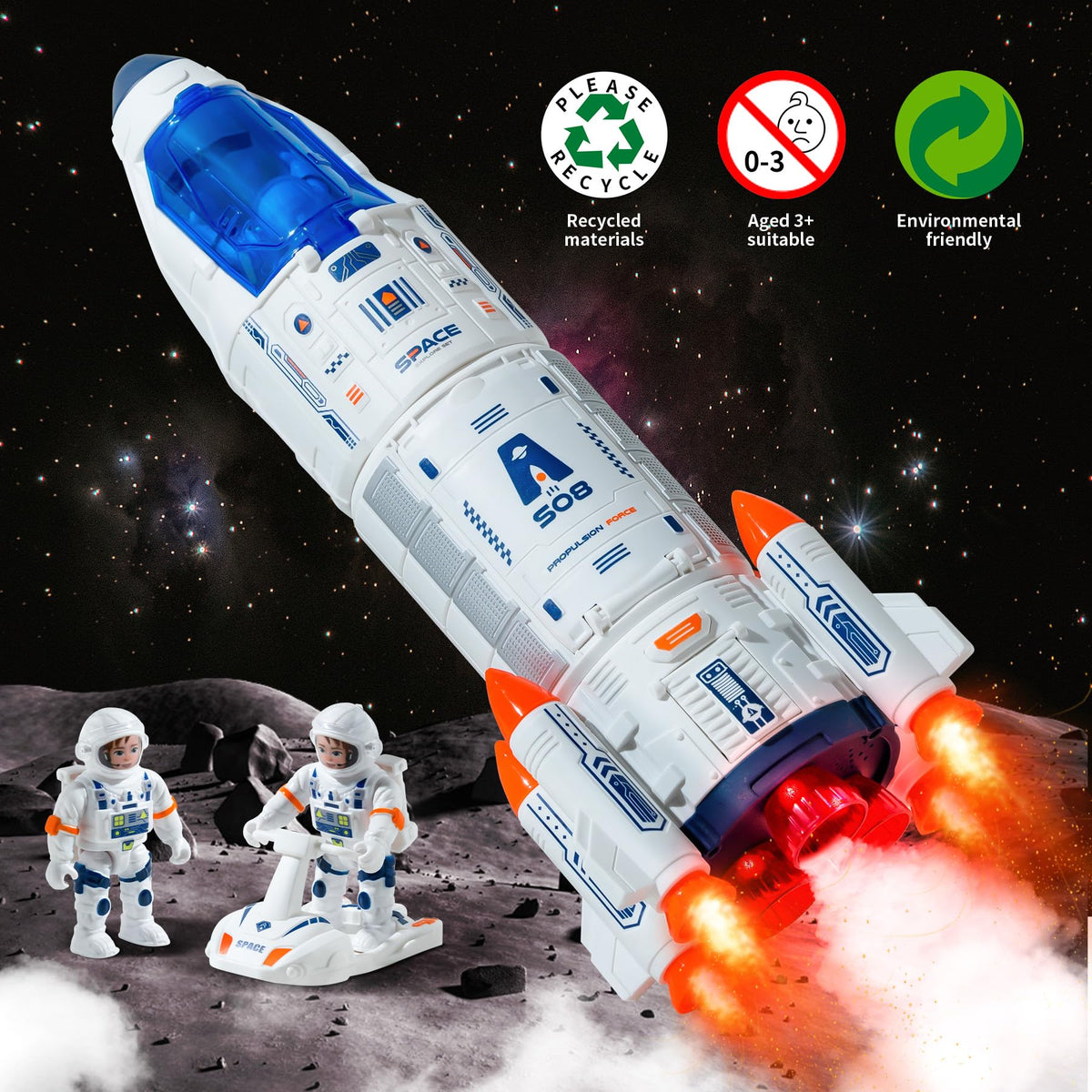Wbzle Rocket Ship Toy for Kids 3-5 – Lights, Music, and Spray | Educational Space Adventure