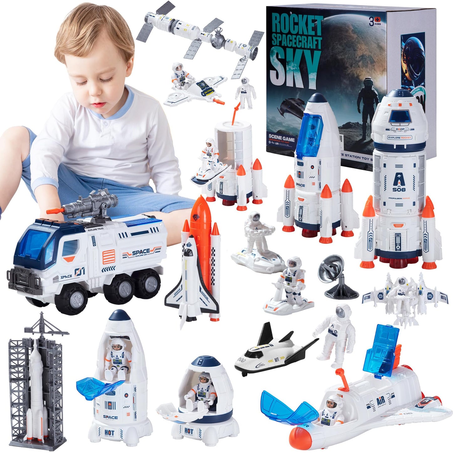 Wbzle Large Space Exploration Astronaut Toy – Rocket & Shuttle with Lights, Sound & Water Spray