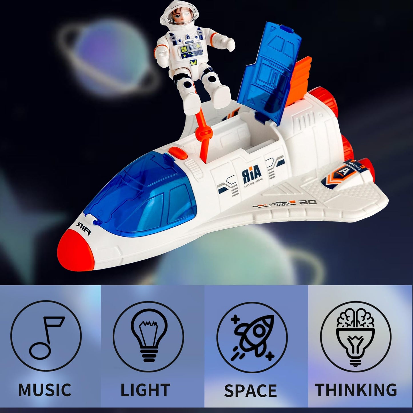 Wbzle Spaceship Shuttle Toy with Astronaut Figure – Lights, Spray & Sound Space Toy for Kids 3-8