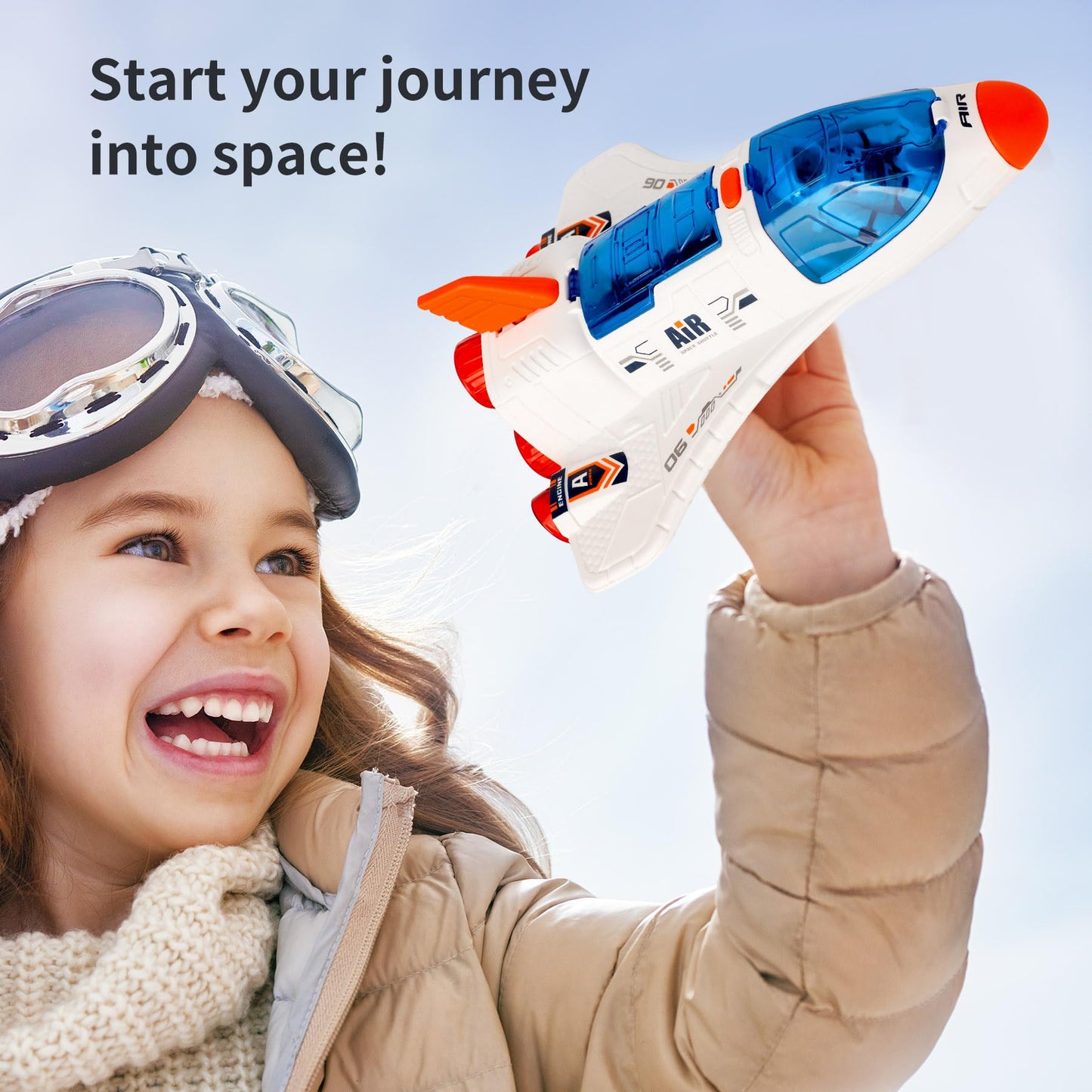 Wbzle Spaceship Shuttle Toy with Astronaut Figure – Lights, Spray & Sound Space Toy for Kids 3-8