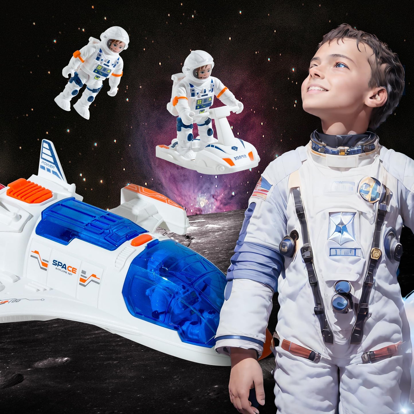 Wbzle Spaceship Shuttle Toy with Lights & Sound — Astronaut Figure for Kids 3-5