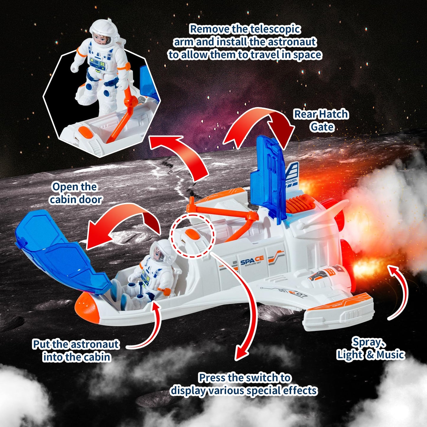 Wbzle Spaceship Shuttle Toy with Lights & Sound — Astronaut Figure for Kids 3-5
