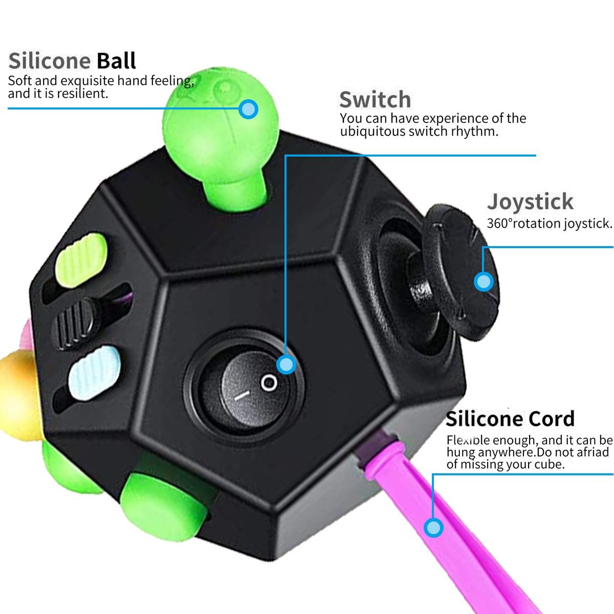 WCZCBOYA 12-Sided Cube Toy – Fidget Cube for Stress Relief, Focus & Sensory Play (Black)