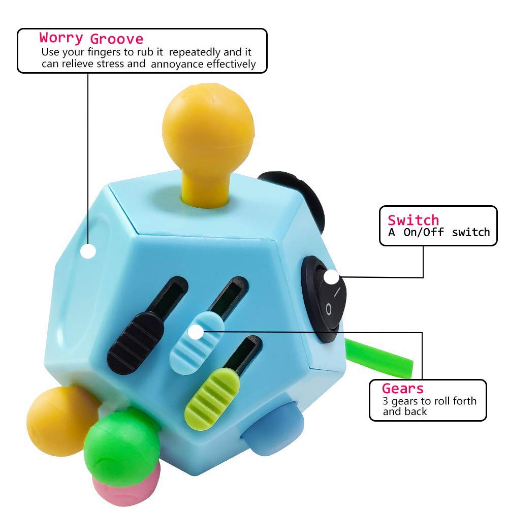 WCZCBOYA 12-Sided Finger Cube – Fidget Toy for Stress Relief (Blue, Normal)