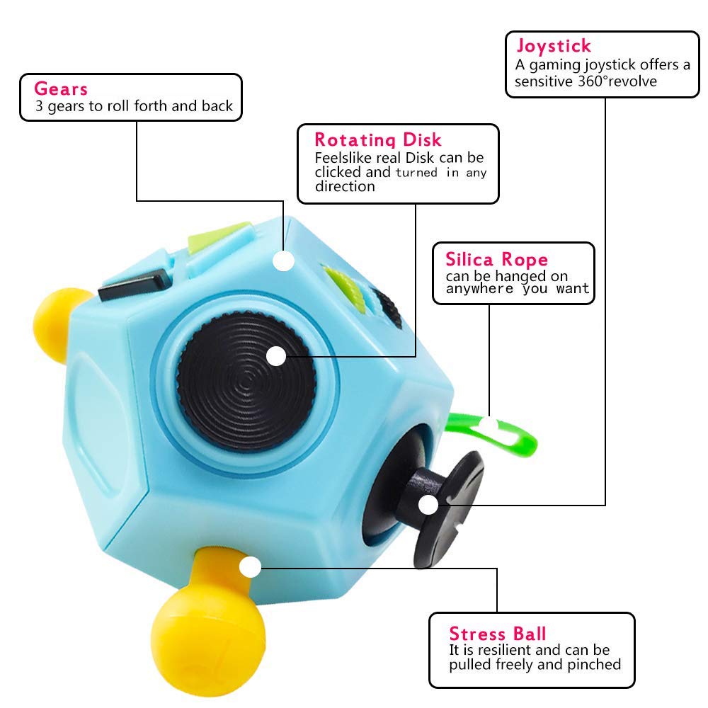 WCZCBOYA 12-Sided Finger Cube – Fidget Toy for Stress Relief (Blue, Normal)