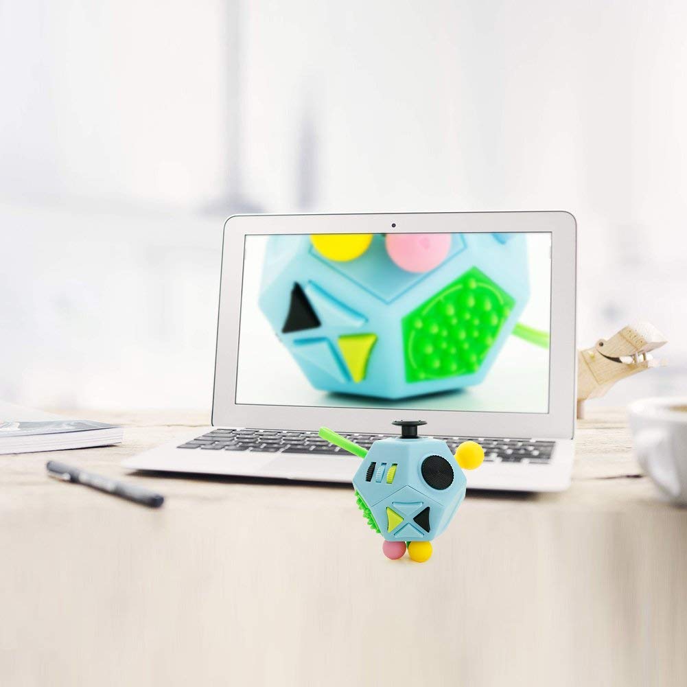 WCZCBOYA 12-Sided Finger Cube – Fidget Toy for Stress Relief (Blue, Normal)