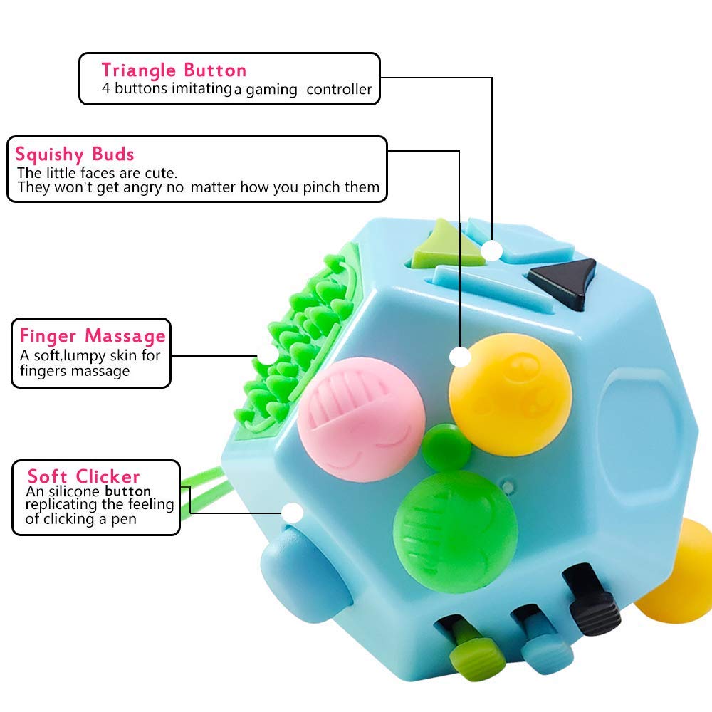 WCZCBOYA 12-Sided Finger Cube – Fidget Toy for Stress Relief (Blue, Normal)