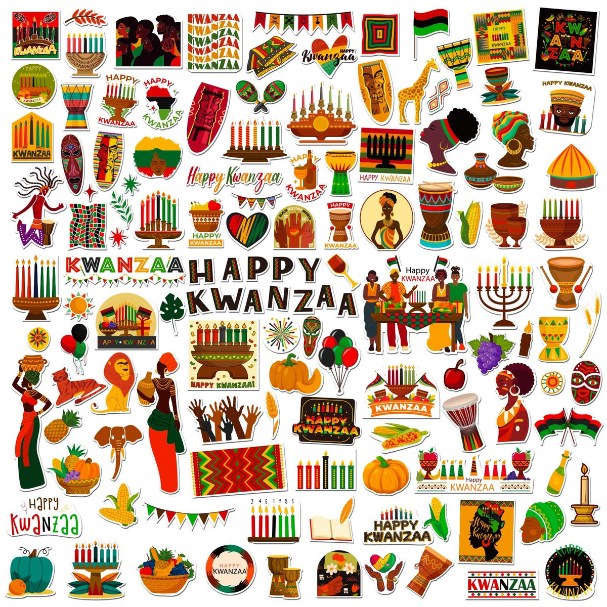 WDAHDHP Kwanzaa Stickers for Kids – 258 Pcs Self-Adhesive Craft Stickers for Party Favors