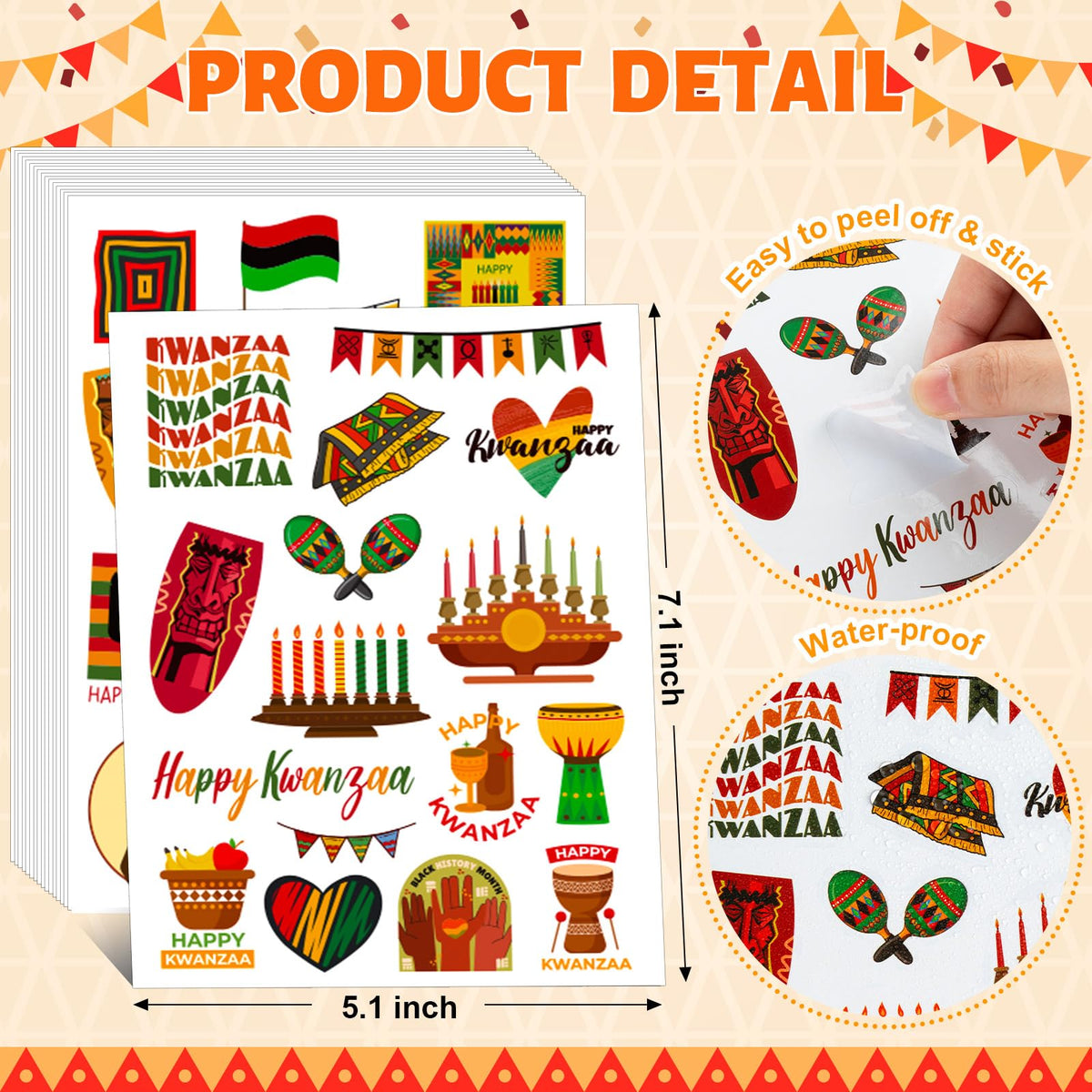 WDAHDHP Kwanzaa Stickers for Kids – 258 Pcs Self-Adhesive Craft Stickers for Party Favors