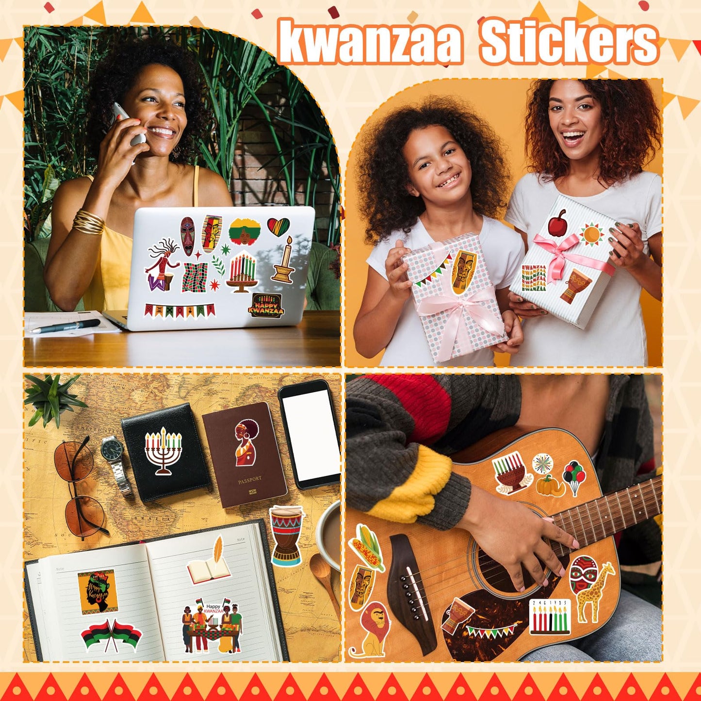 WDAHDHP Kwanzaa Stickers for Kids – 258 Pcs Self-Adhesive Craft Stickers for Party Favors