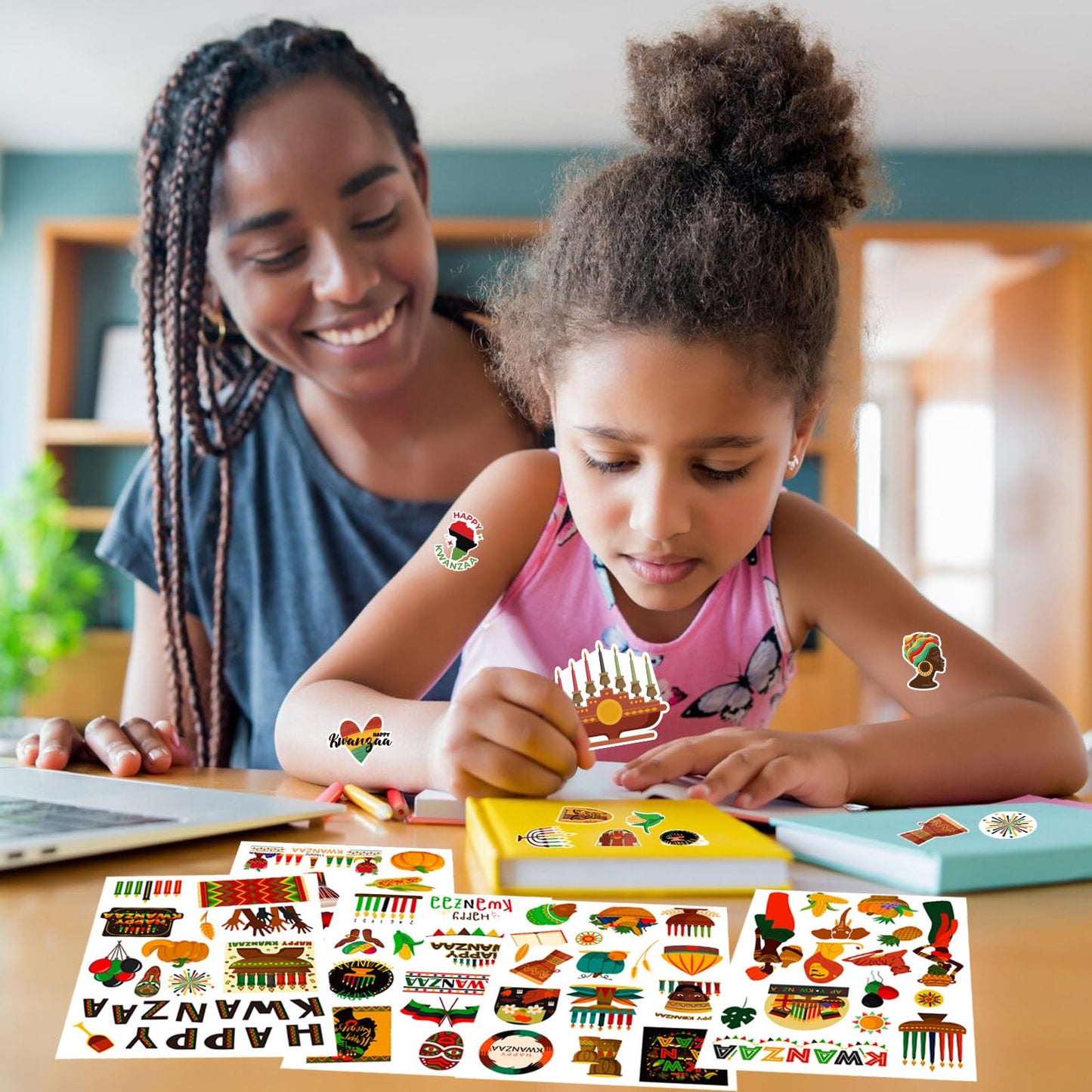 WDAHDHP Kwanzaa Stickers for Kids – 258 Pcs Self-Adhesive Craft Stickers for Party Favors