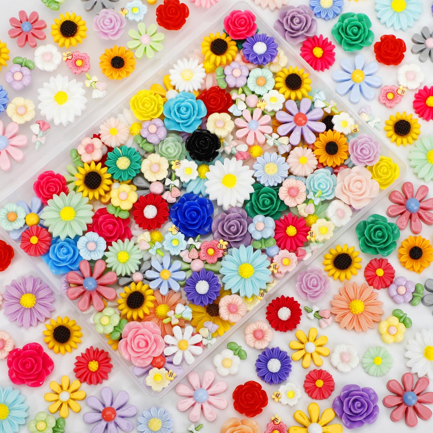 WDARTG 120 Pcs Mini Resin Flowers – Flatback Charms for Scrapbooking & DIY Crafts