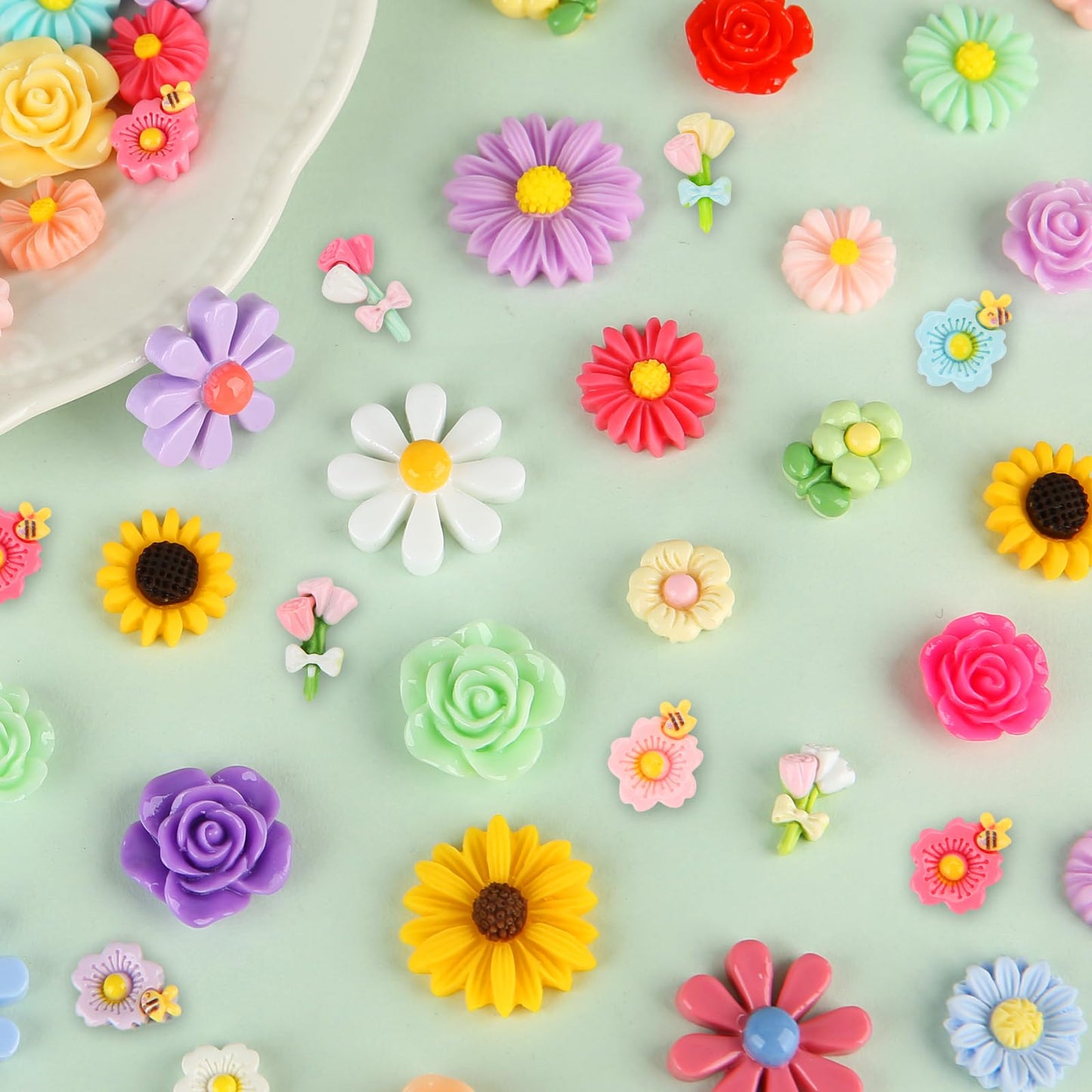 WDARTG 120 Pcs Mini Resin Flowers – Flatback Charms for Scrapbooking & DIY Crafts
