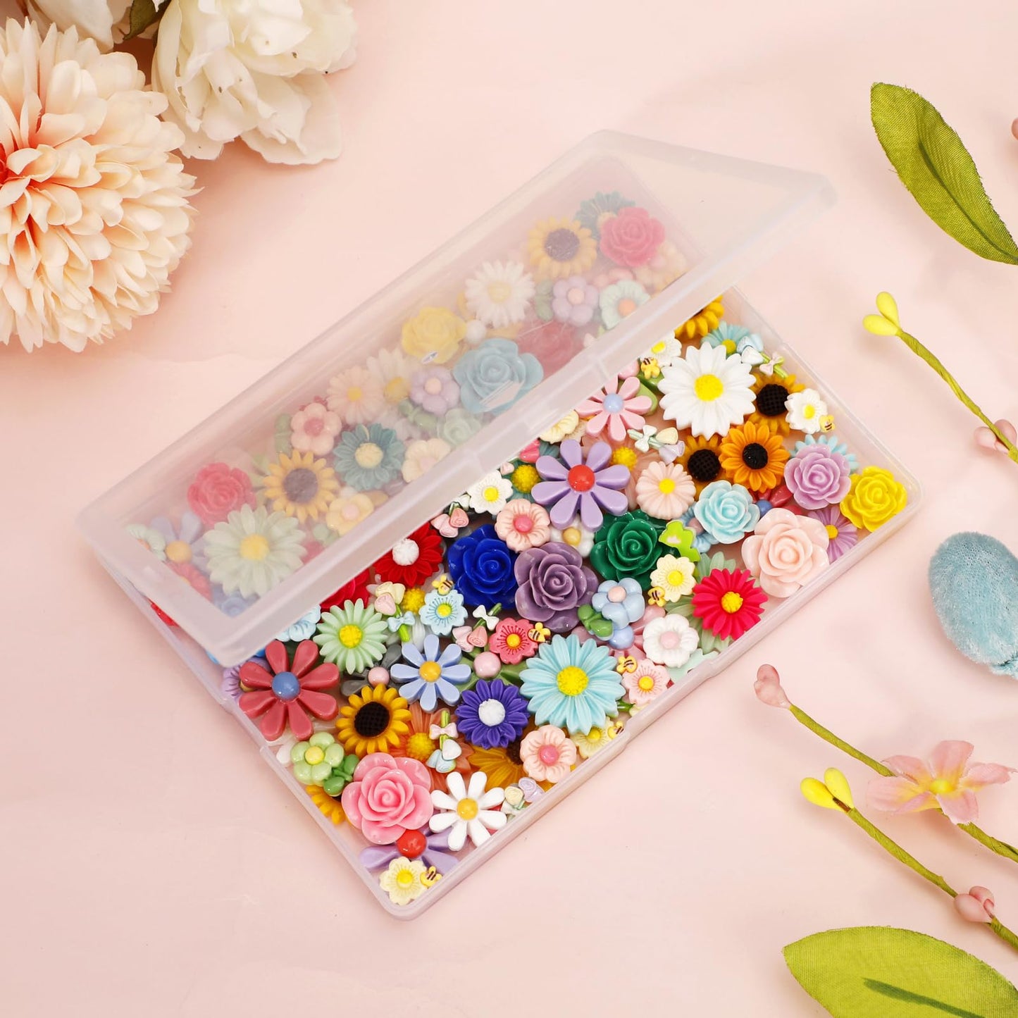 WDARTG 120 Pcs Mini Resin Flowers – Flatback Charms for Scrapbooking & DIY Crafts