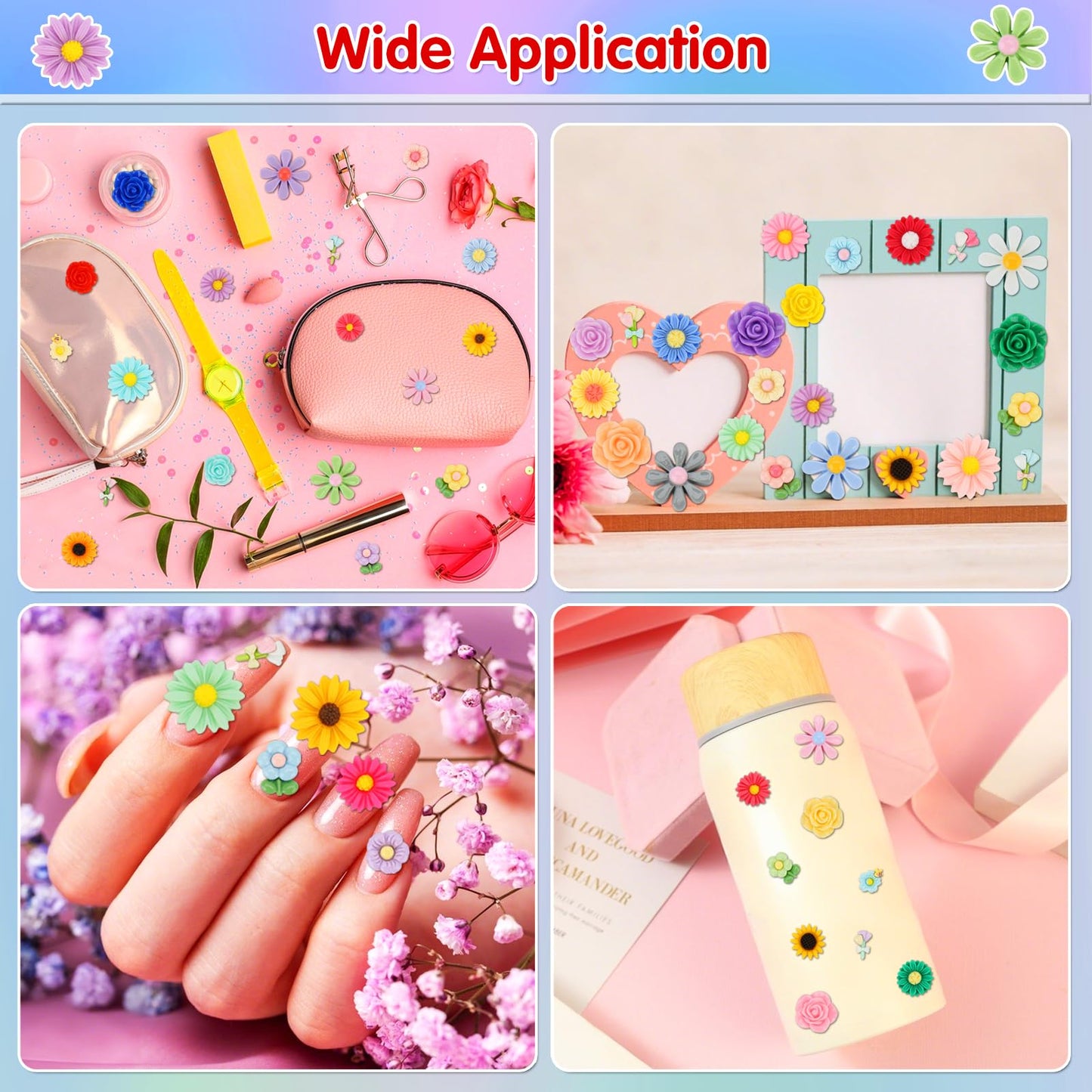 WDARTG 120 Pcs Mini Resin Flowers – Flatback Charms for Scrapbooking & DIY Crafts
