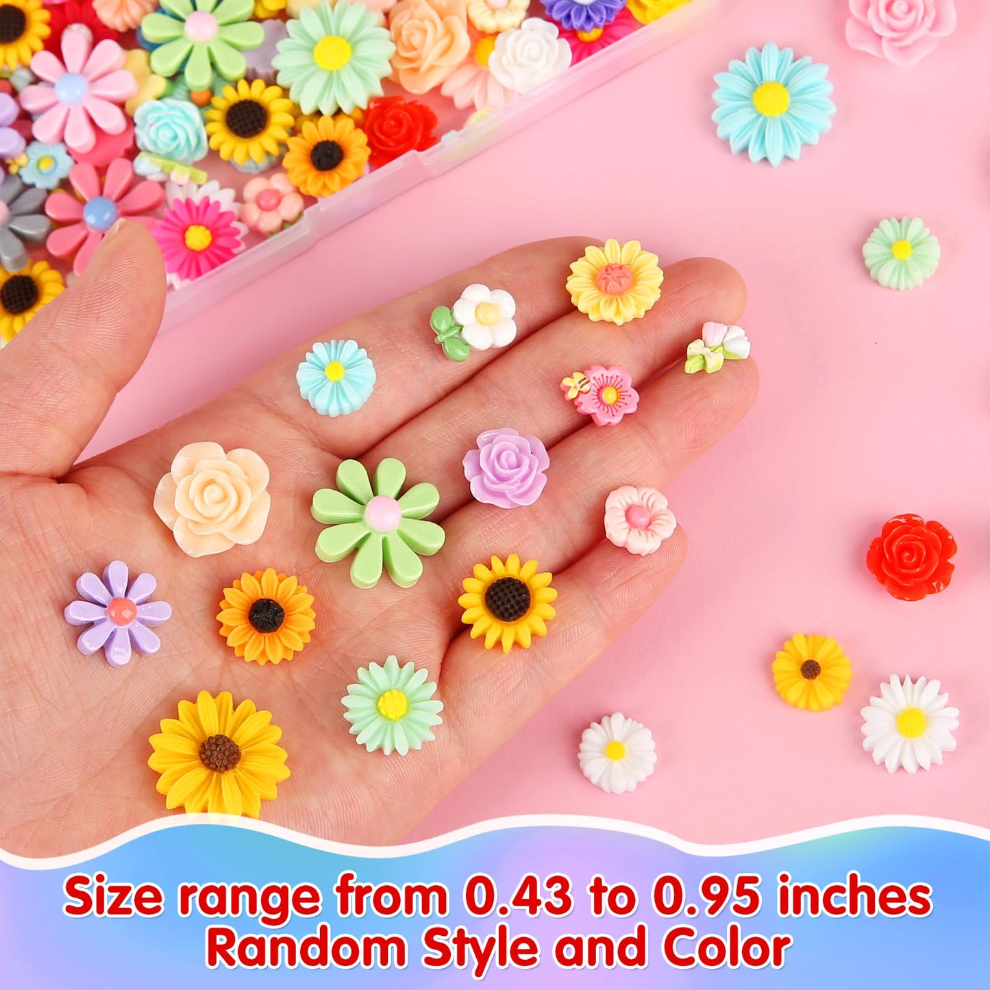 WDARTG 120 Pcs Mini Resin Flowers – Flatback Charms for Scrapbooking & DIY Crafts