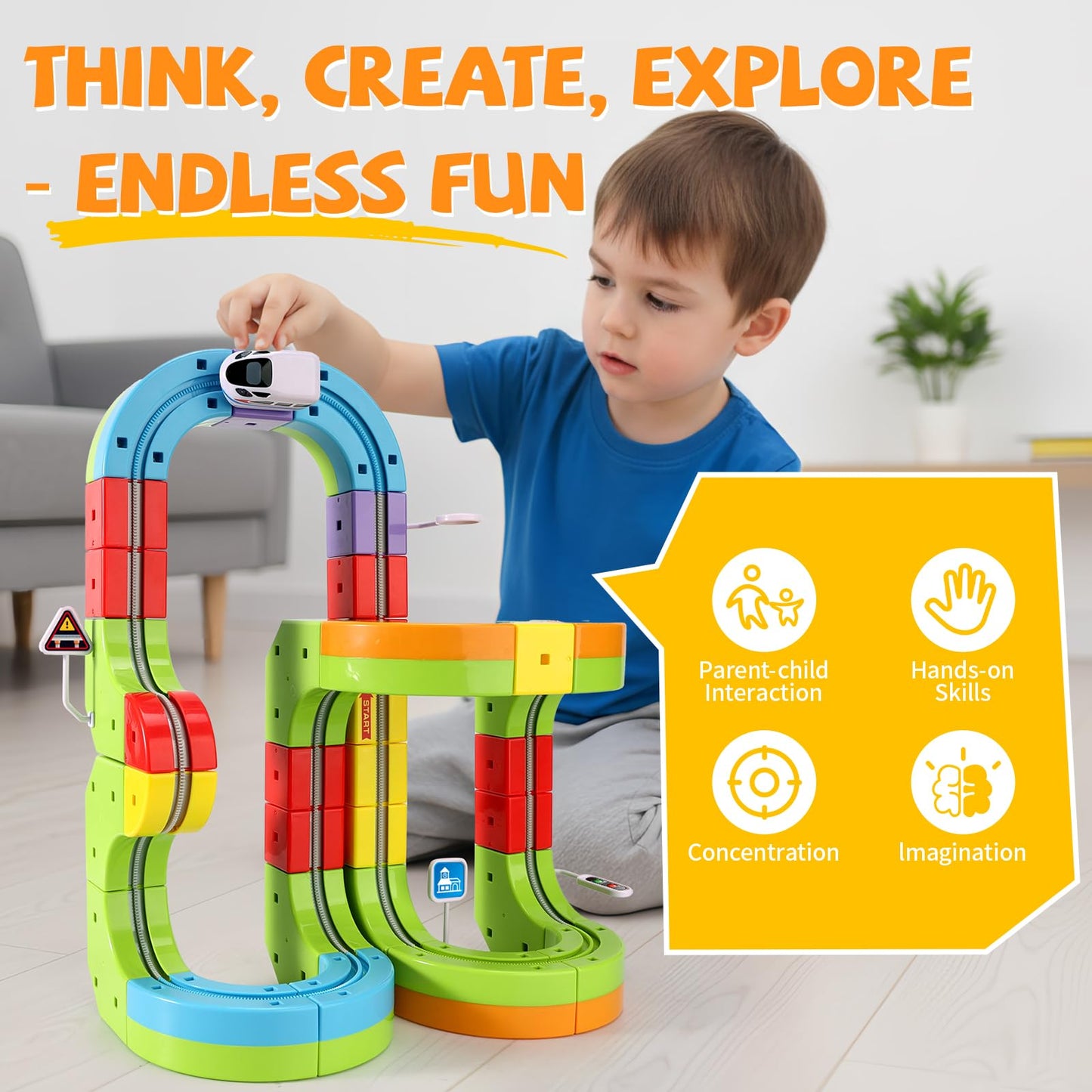 Wdebay Klick Rail Electric Train Set – 3D Modular Track for Kids 3–8, 48 Pcs, Anti-Gravity