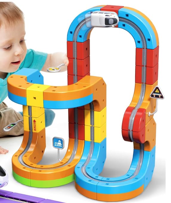 Wdebay Klick Rail Electric Train Set – 3D Modular Track for Kids 3–8, 48 Pcs, Anti-Gravity