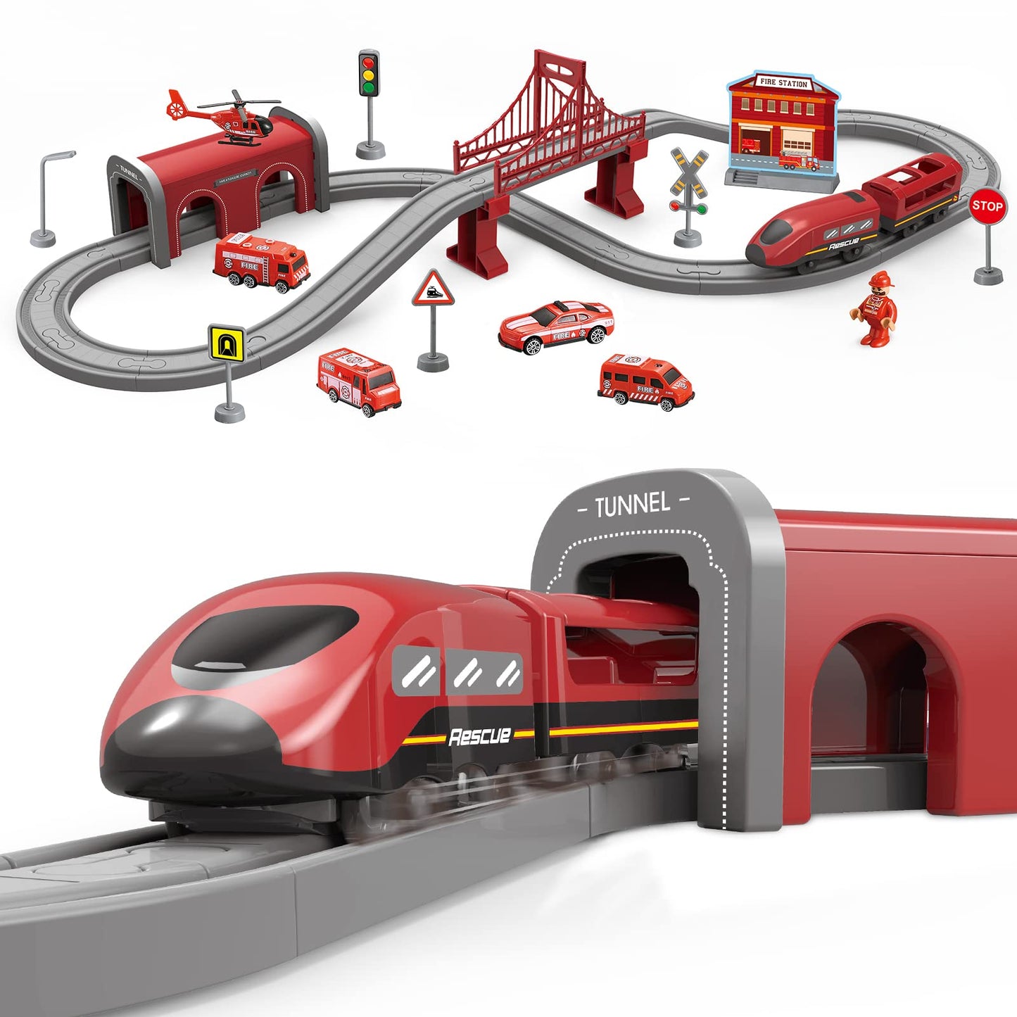 Wdmiya Deluxe 66-Piece Train Playset with Magnetic Tracks