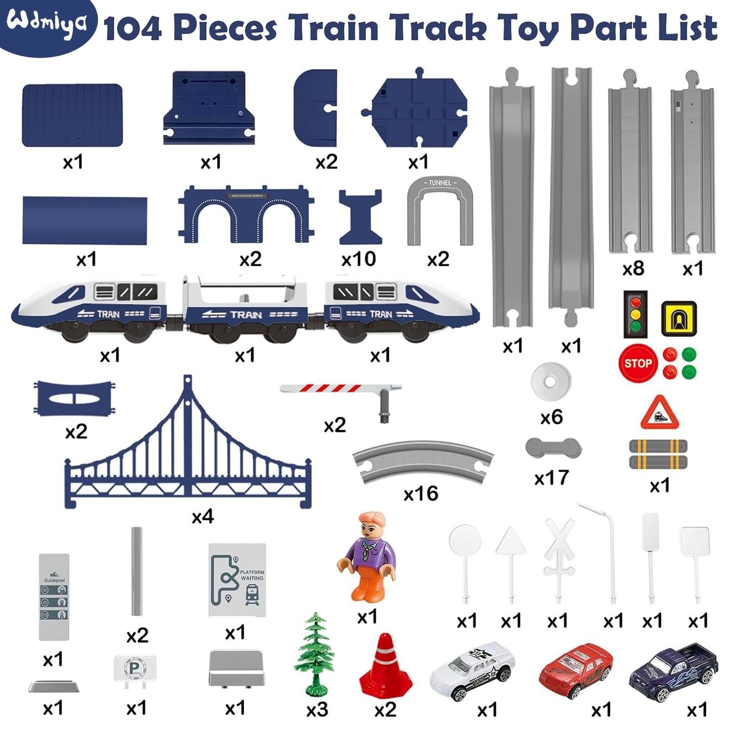 Wdmiya Deluxe Train Set — 104 Pcs, Magnetic Tracks, Compatible with Thomas, Brio & Chuggington