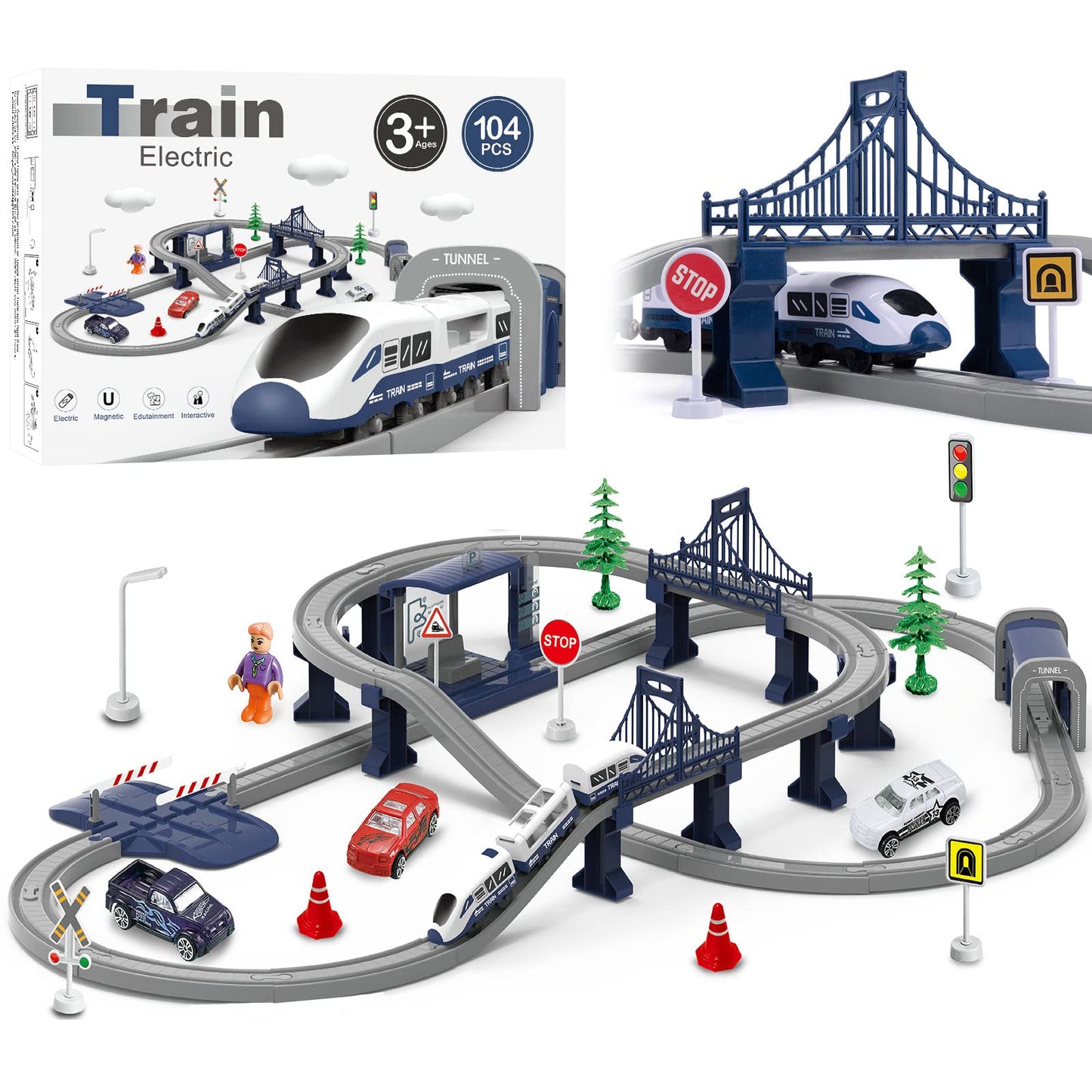 Wdmiya Deluxe Train Set — 104 Pcs, Magnetic Tracks, Compatible with Thomas, Brio & Chuggington
