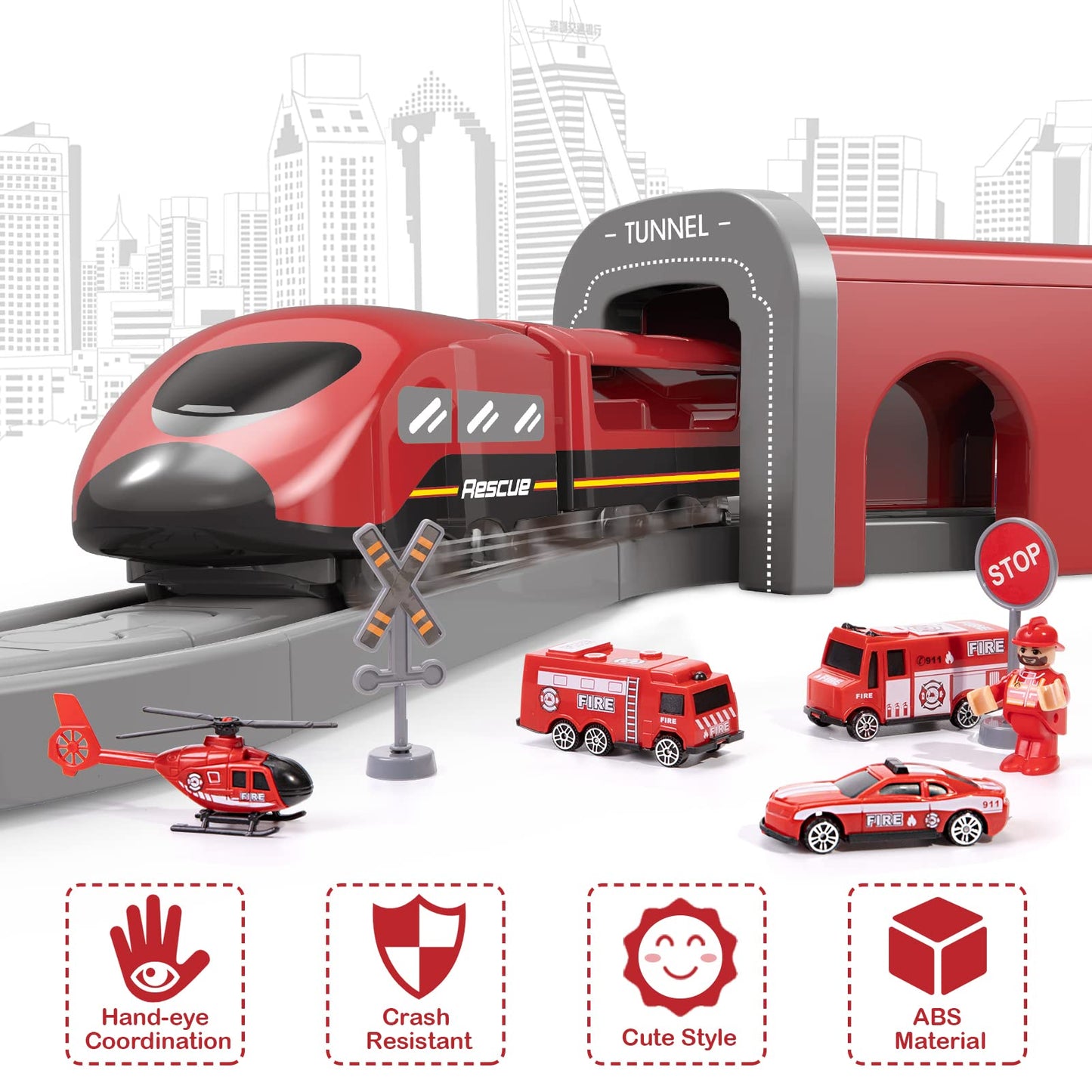 Wdmiya Deluxe 66-Piece Train Playset with Magnetic Tracks