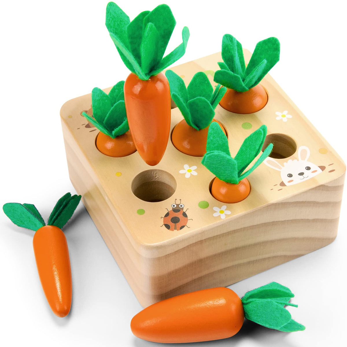 Wdmiya Montessori Toys for 6-12 Months – Wooden Carrot Sorting Puzzle