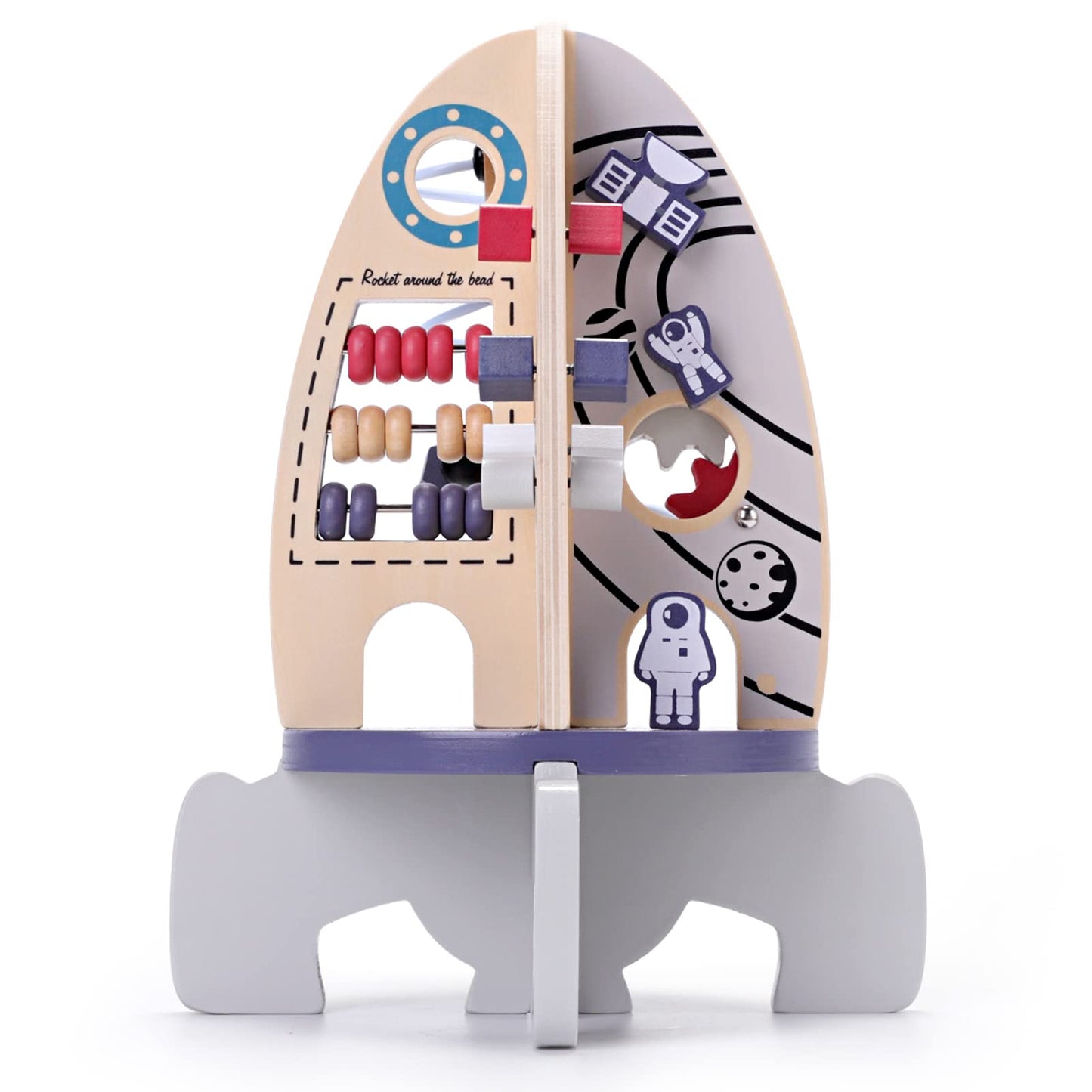 Wdmiya Space Wooden Activity Cube — 4-in-1 Montessori Rocket Toy for Babies 6-18 Months