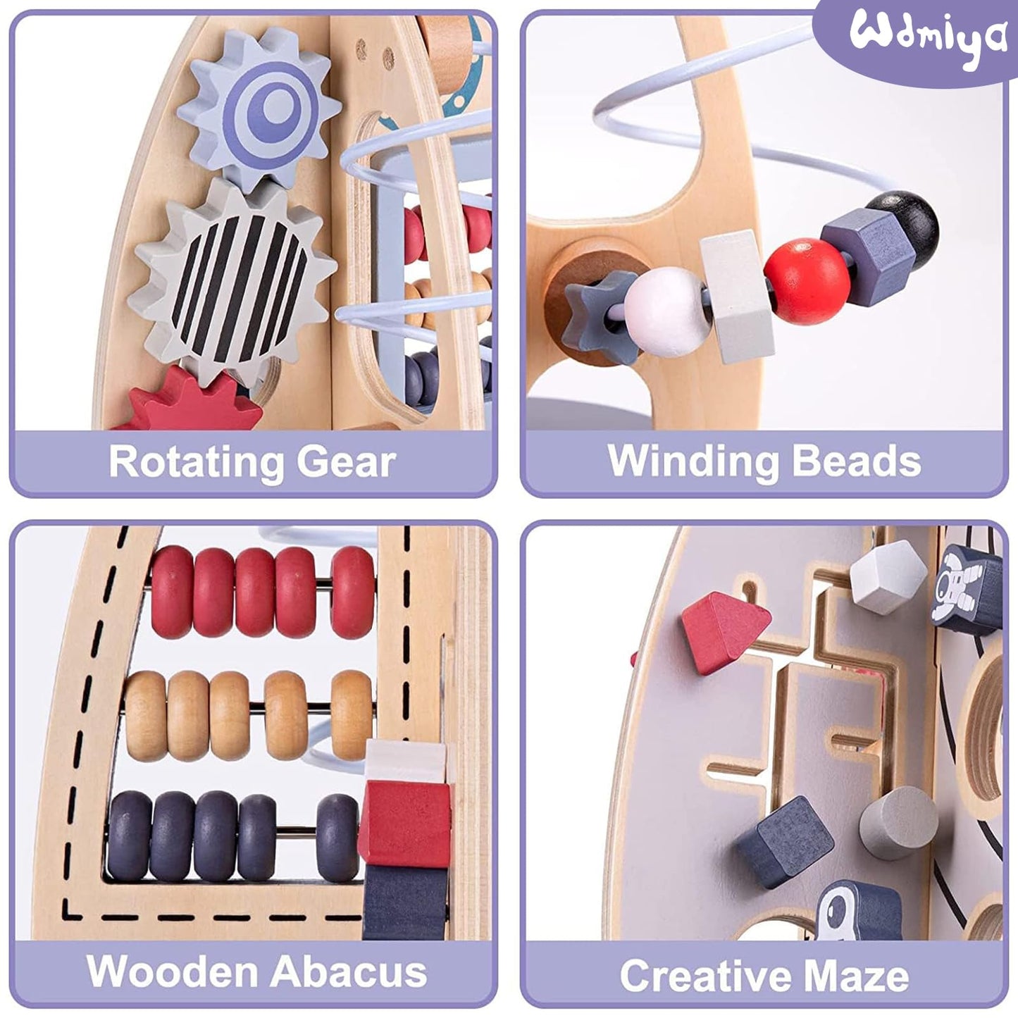 Wdmiya Space Wooden Activity Cube — 4-in-1 Montessori Rocket Toy for Babies 6-18 Months