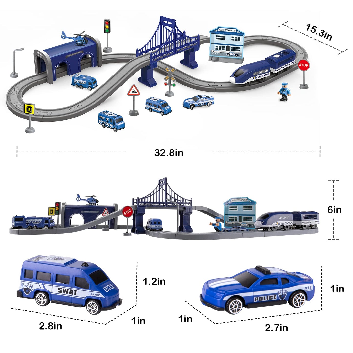 Wdmiya 66-Piece Police Train Set with Battery Engine & Magnetic Tracks – Brio/Thomas Compatible
