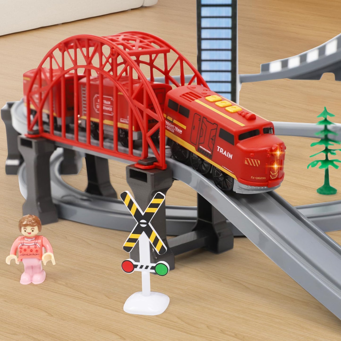Wdmiya Forest Train Set – 128-Piece Battery-Operated Tracks, Magnetic Couplings, Compatible with Thomas & Brio