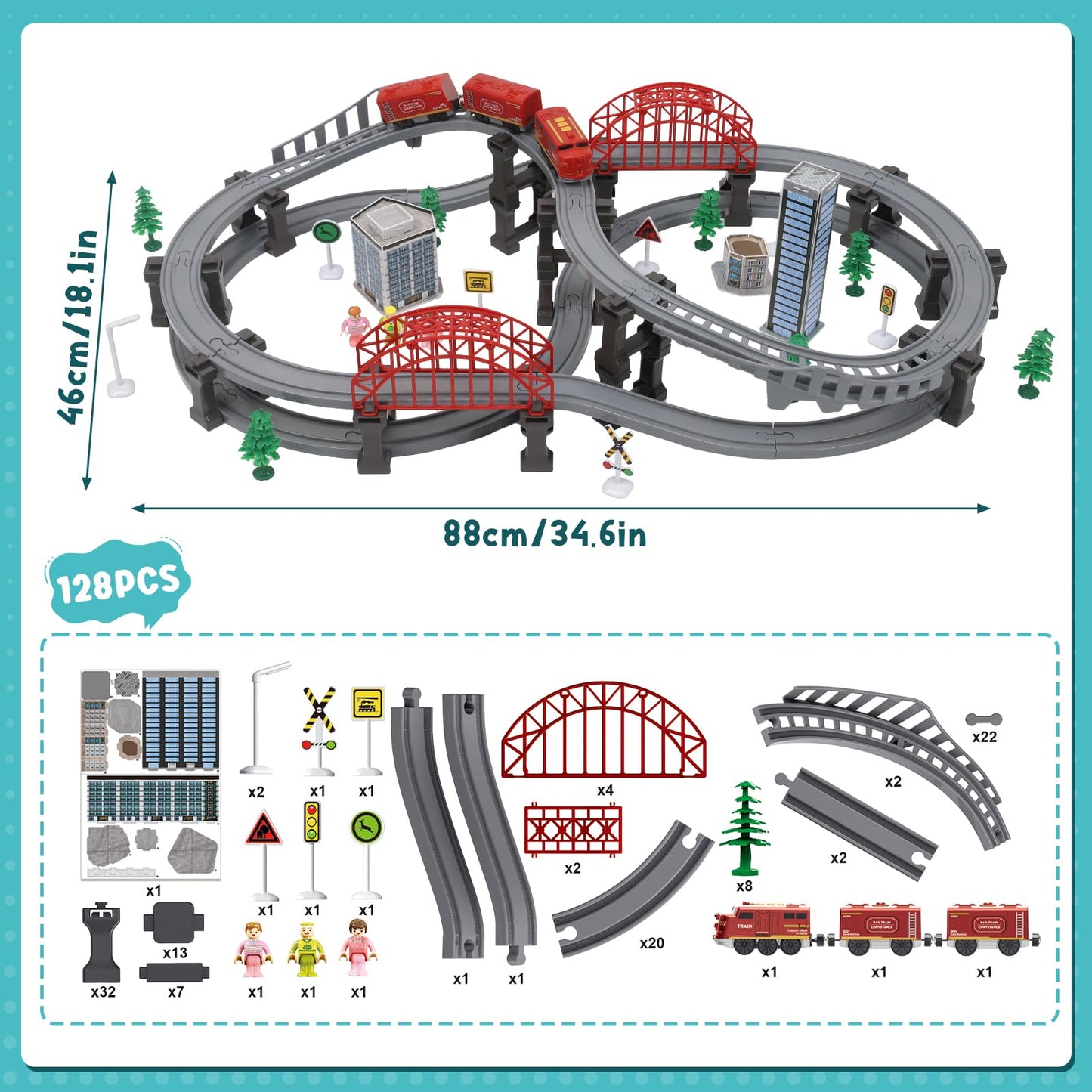 Wdmiya Forest Train Set – 128-Piece Battery-Operated Tracks, Magnetic Couplings, Compatible with Thomas & Brio