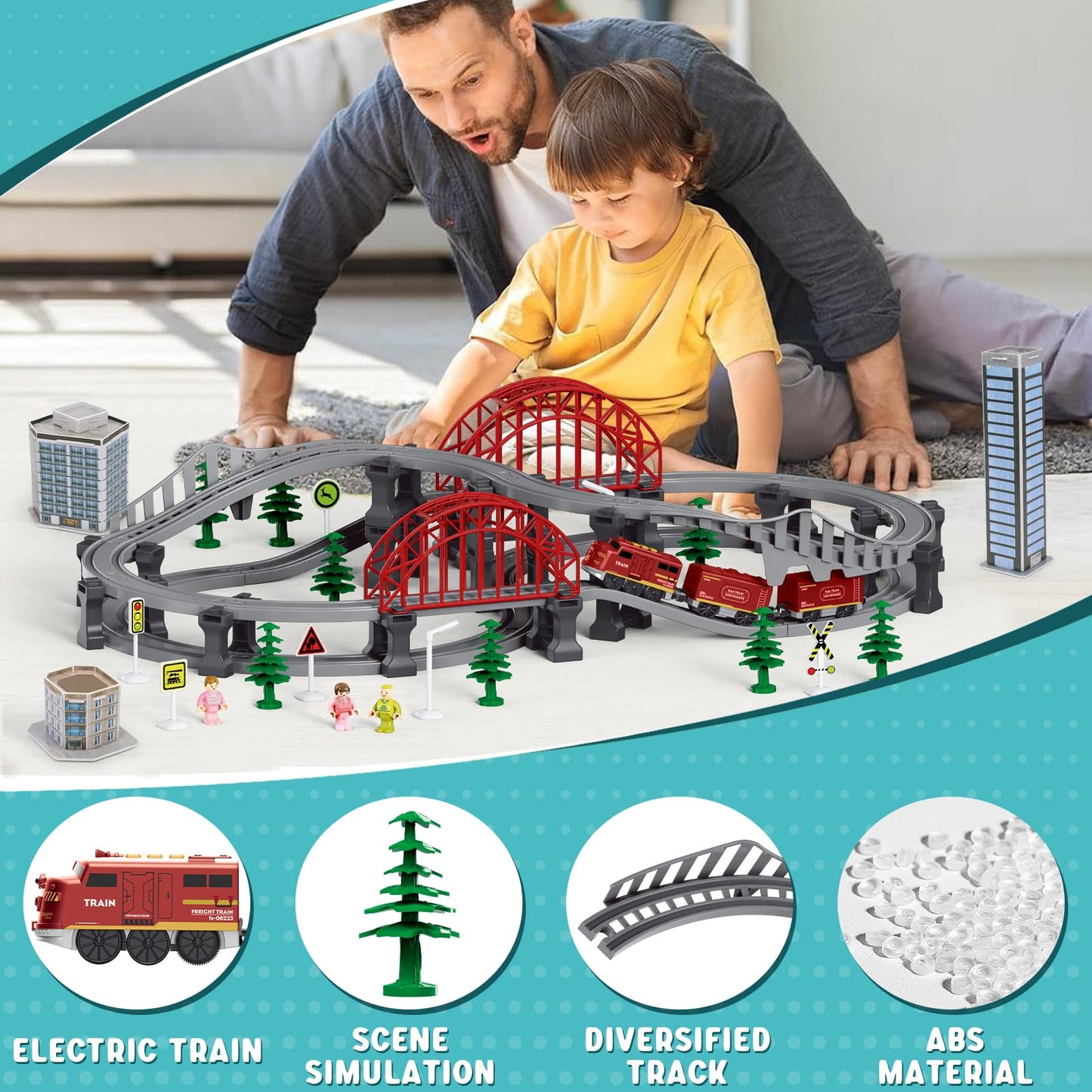Wdmiya Forest Train Set – 128-Piece Battery-Operated Tracks, Magnetic Couplings, Compatible with Thomas & Brio