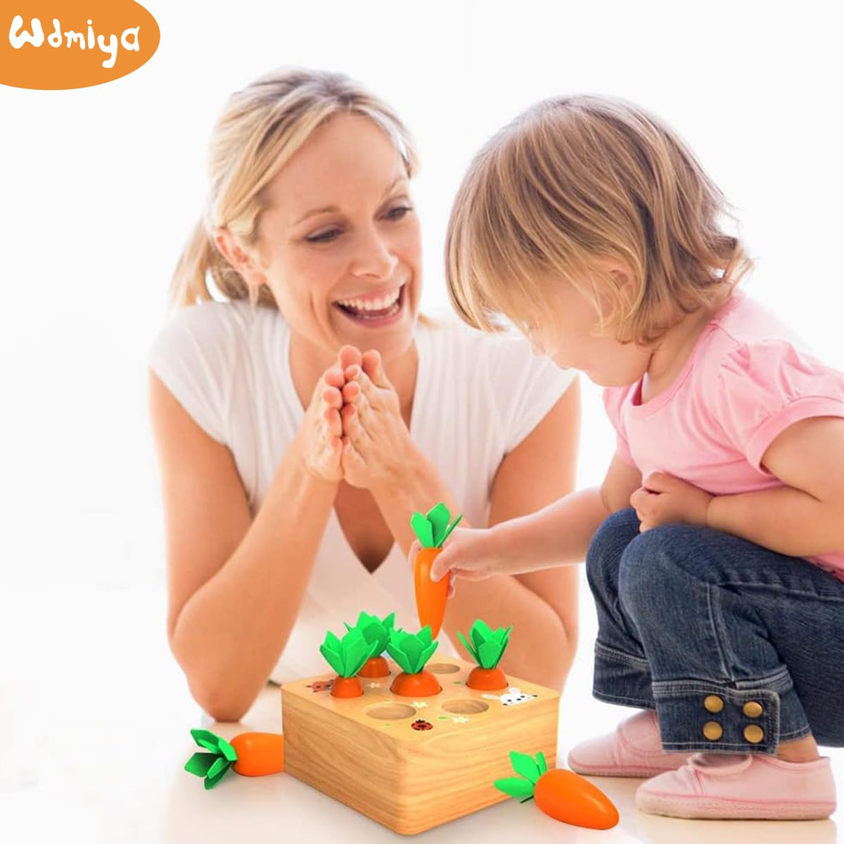 Wdmiya Montessori Toys for 6-12 Months – Wooden Carrot Sorting Puzzle