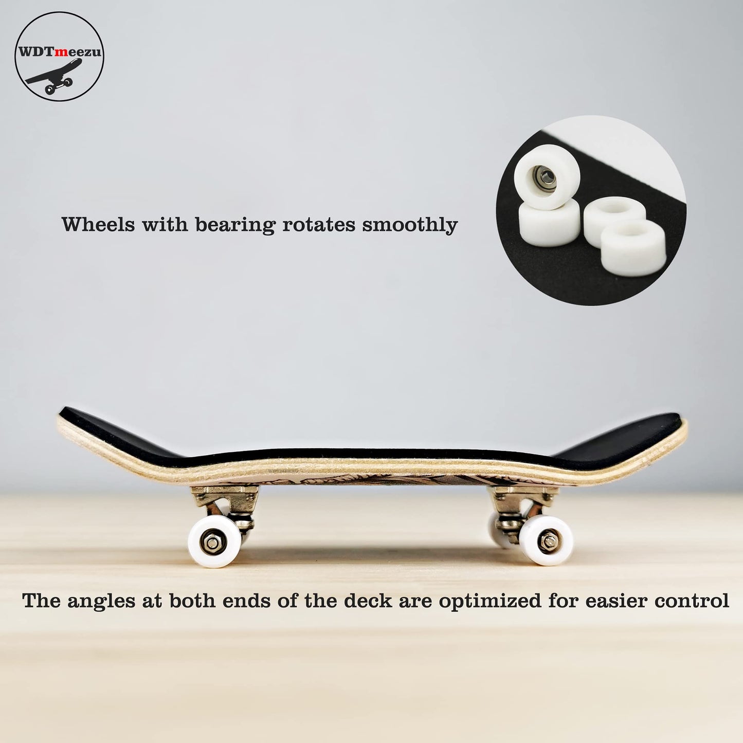 WDTMEEZU Wood Fingerboard & Rail Set – 10-in Mini Skateboard