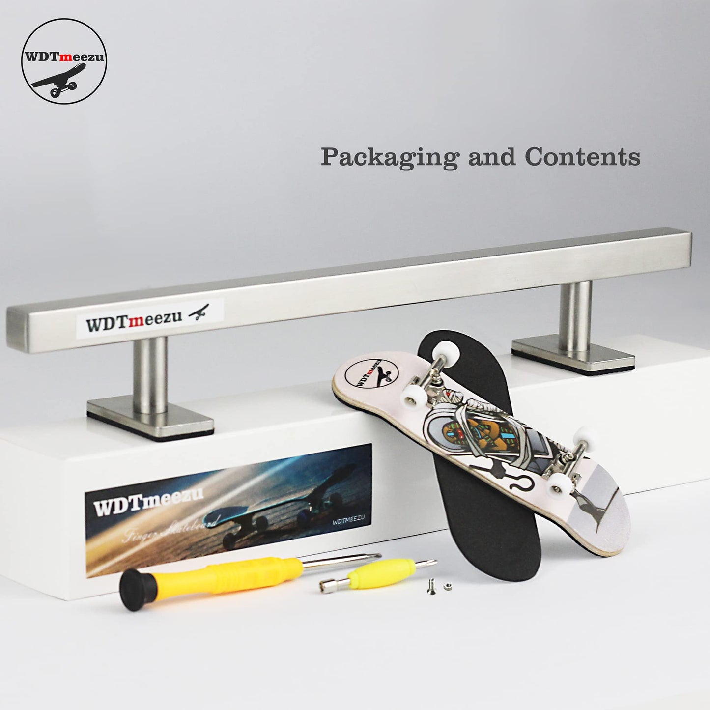 WDTMEEZU Wood Fingerboard & Rail Set – 10-in Mini Skateboard