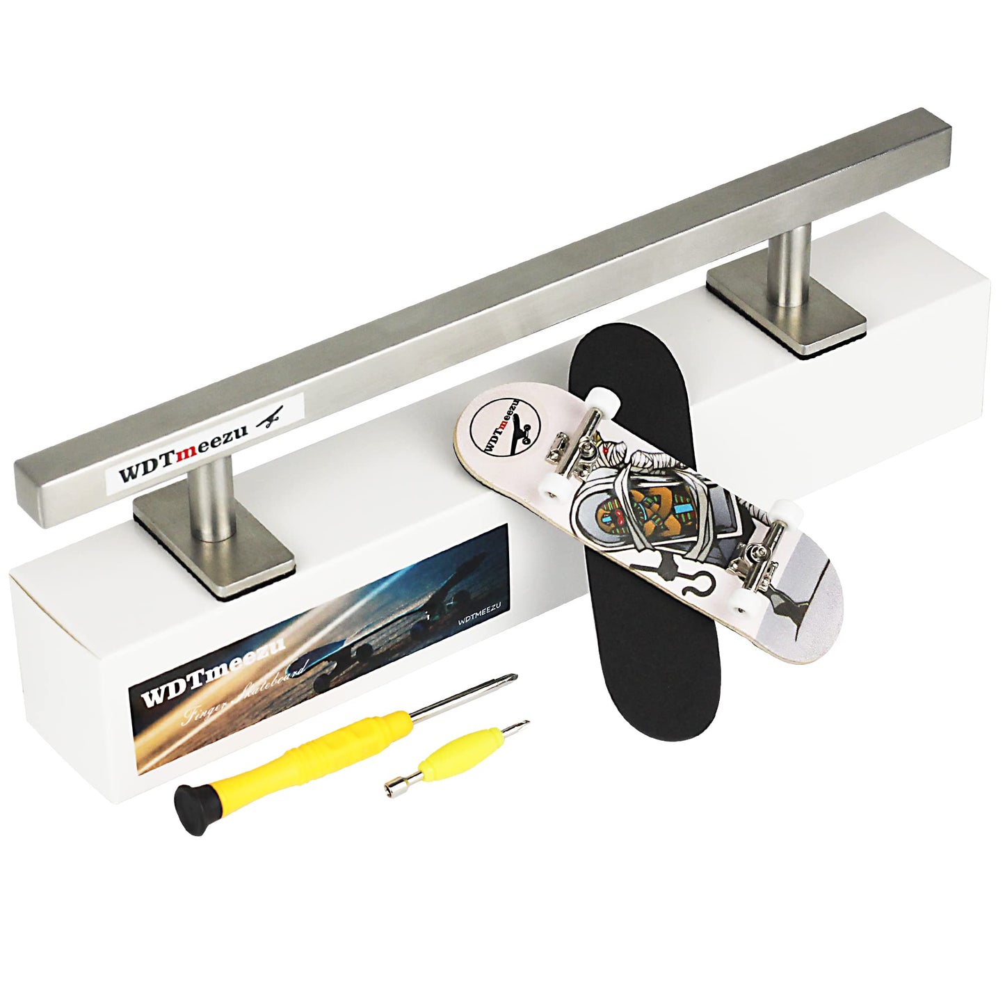 WDTMEEZU Wood Fingerboard & Rail Set – 10-in Mini Skateboard