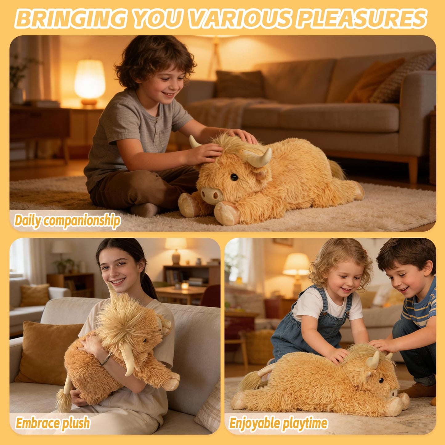 WDXDSOB Weighted Highland Cow Plush – 21.6 Inch, 4.2 Lb Cuddle Toy for Kids & Adults