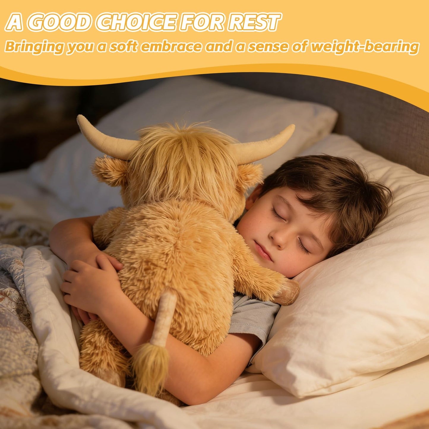 WDXDSOB Weighted Highland Cow Plush – 21.6 Inch, 4.2 Lb Cuddle Toy for Kids & Adults